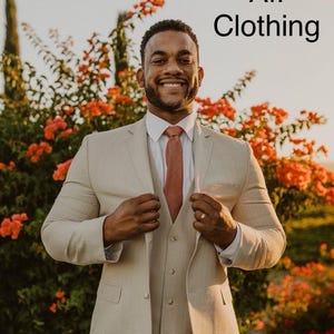 Beige 3pc Suit: Bespoke Terry Rayon Wedding Suit