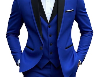 Royal Blue Tuxedo Suit | Slim Fit 3-Piece, Groom Wedding Suit