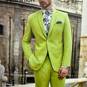 Groen pak van 3 delig: op maat gemaakt slim-fit kostuum van badstof rayon