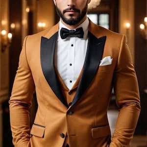 Slim Fit Brown Tuxedo Suit: Formal Wedding Groomsmen Attire