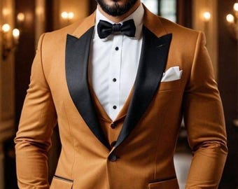 ブラウンのウェディングウェア、スタイリッシュなスリーピース