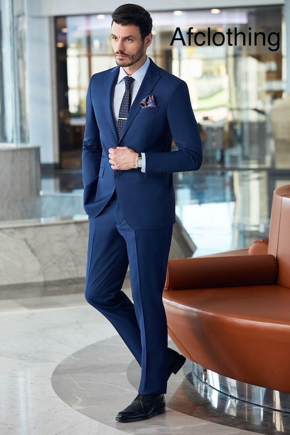 Navy Blue 3pc Suit: Terry Rayon, Satin Lined