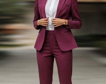 Custom Burgundy Women's Suit, Blazer, Vest & Pants (Made to
