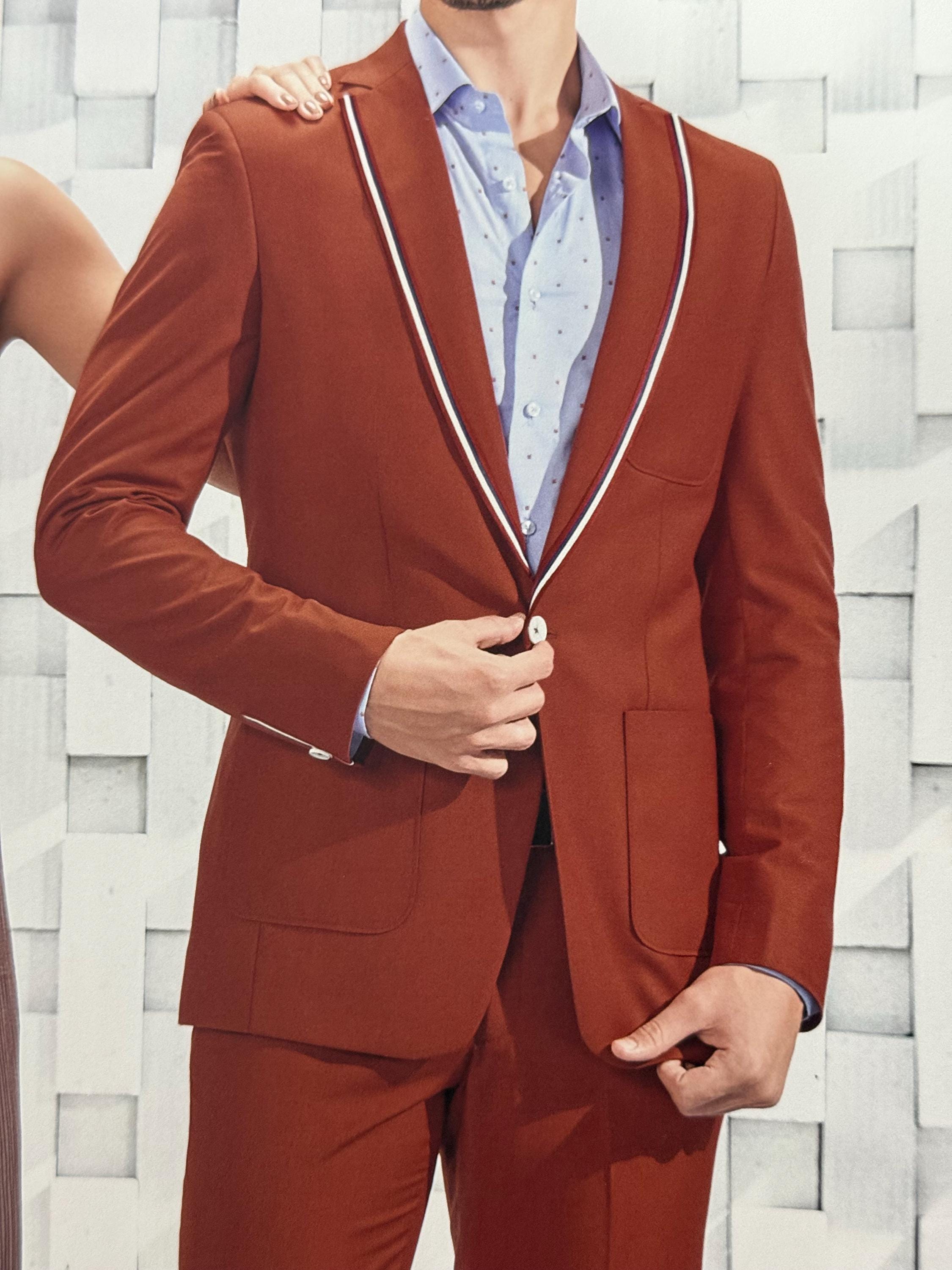 Rust Brown Men's 3-PC Suit: Classic Fit Wide Peaked Lapel