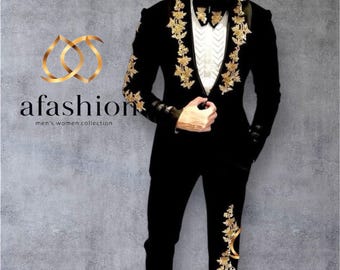 Black Embroidered Men's Suit | Luxury Wedding Groom Sherwani