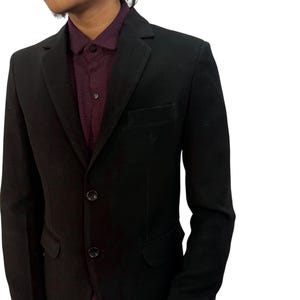 Zwart slim-fit kostuum: tweedelige set van badstof rayon