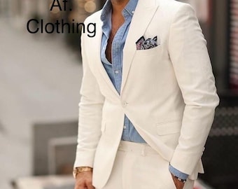 White  linen 2pc suit groom suit stylish suit all Event suit formal suit gift for men wedding suit porm suit bespoke suit