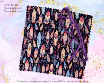 Boho Western Lens Cloth, Flowers Glass Cleaning Cloth | Feather Microfiber Cloth