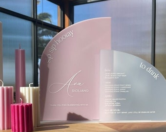 Personalised Double Half Arch Acrylic Sign | Wedding | Engagement | Cards & Well Wishes | Guest Book | Bridal Shower| Wishing Well| Bar Menu