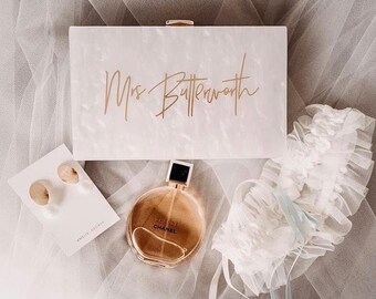 Personalised White Pearl Acrylic Clutch