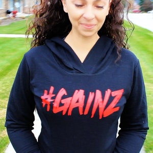 women&#39;s black workout hoodie-#GAINZ