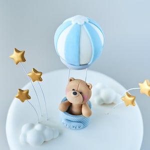 Fondant Teddy Bear Hot Air Balloon Cake Topper: Personalized Birthday, Baby Shower