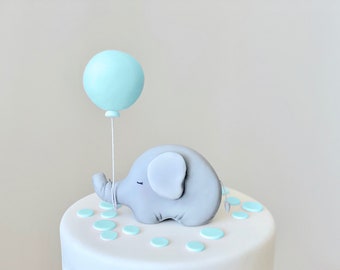 Cute Baby Elephant Fondant Cake Topper holding Balloon, Baby Shower or Birthday 3D Elephant Cake Topper, Edible, Can be Personalized