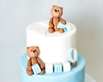 Set di decorazioni per torte a forma di orsetto in pasta di zucchero: decorazione per baby shower