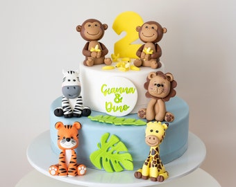 Safari Animals Fondant Cake Toppers, Baby Animal Cake Topper Set, Can Be Personalized