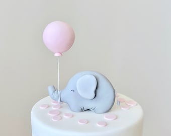 Cute Baby Elephant Fondant Cake Topper holding Balloon, Baby Shower or Birthday 3D Elephant Cake Topper, Edible, Can be Personalized