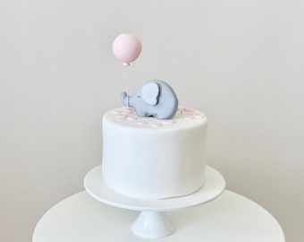 Cute Baby Elephant Fondant Cake Topper holding Balloon, Baby Shower or Birthday 3D Elephant Cake Topper, Edible, Can be Personalized