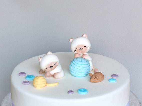 Cute Fondant Cats Cake Topper Edible Cats Birthday Cake Etsy