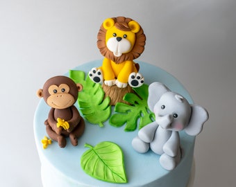 Safari Jungle Animals Cake Topper, African Animals, Zoo, Fondant Lion, Monkey and Elephant Cake Topper, Personalised