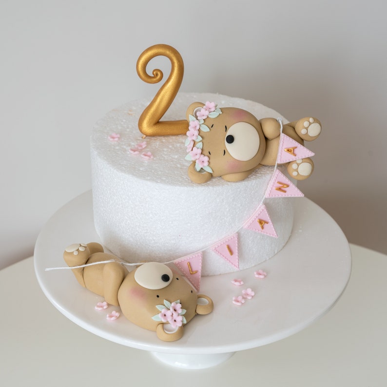 Fondant Teddy Bear Cake Topper Set: Personalized Birthday Bunting - Etsy