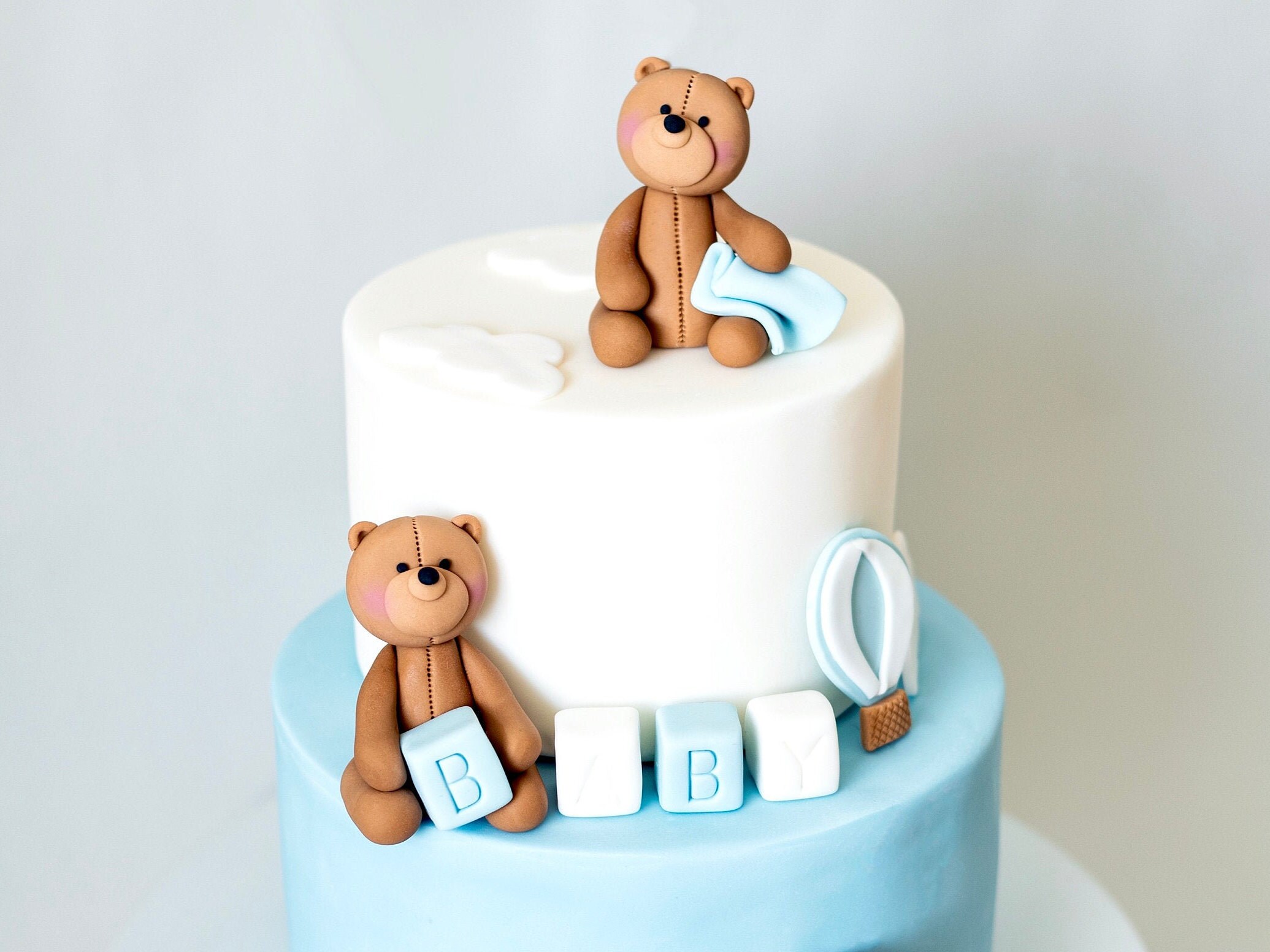 Hot Air Balloon Teddy Bear Cake Topper Baby Shower Fondant Cake Topper 