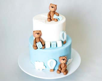 Set di decorazioni per torte a forma di orsetto in pasta di zucchero: decorazione per baby shower