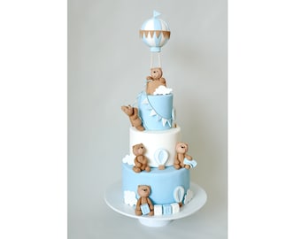 Fondant Teddy Bear Cake Topper Set: Hot Air Balloon Baby Shower ...