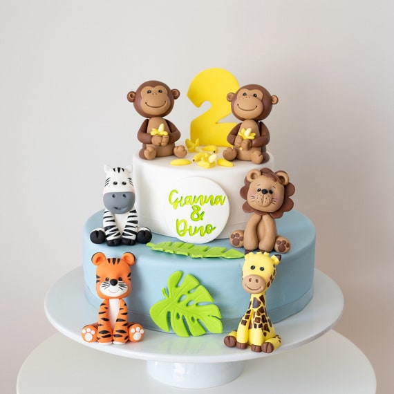 Safari Animals Fondant Cake Toppers, Baby Animal Cake Topper Set, Can Be  Personalized