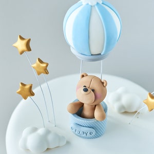 Cute Fondant Teddy Bear in a Hot Air Balloon Cake Topper, Name Letters ...