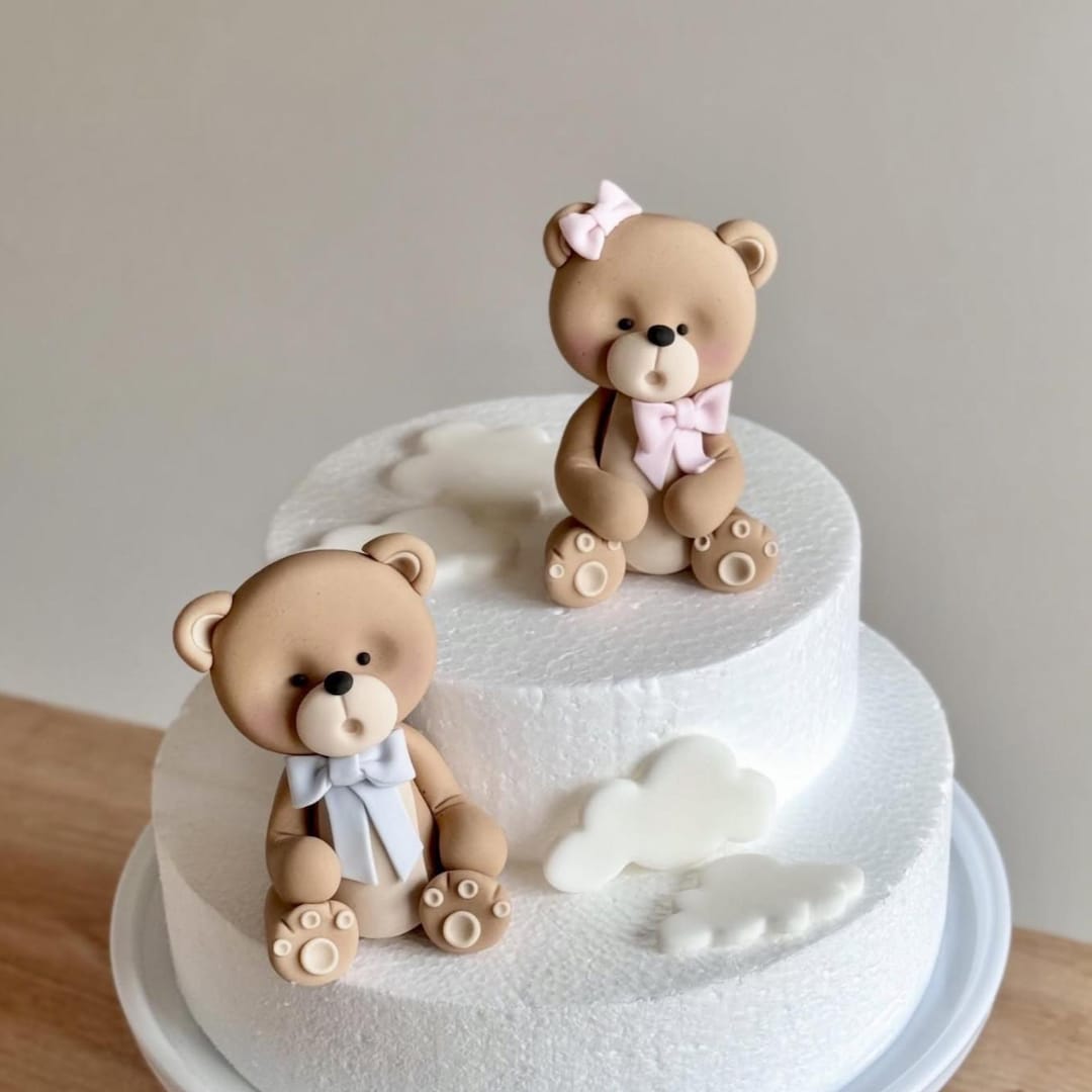 Fondant Teddy Bear Cake Toppers: Baby Shower Decoration Set - Etsy ...