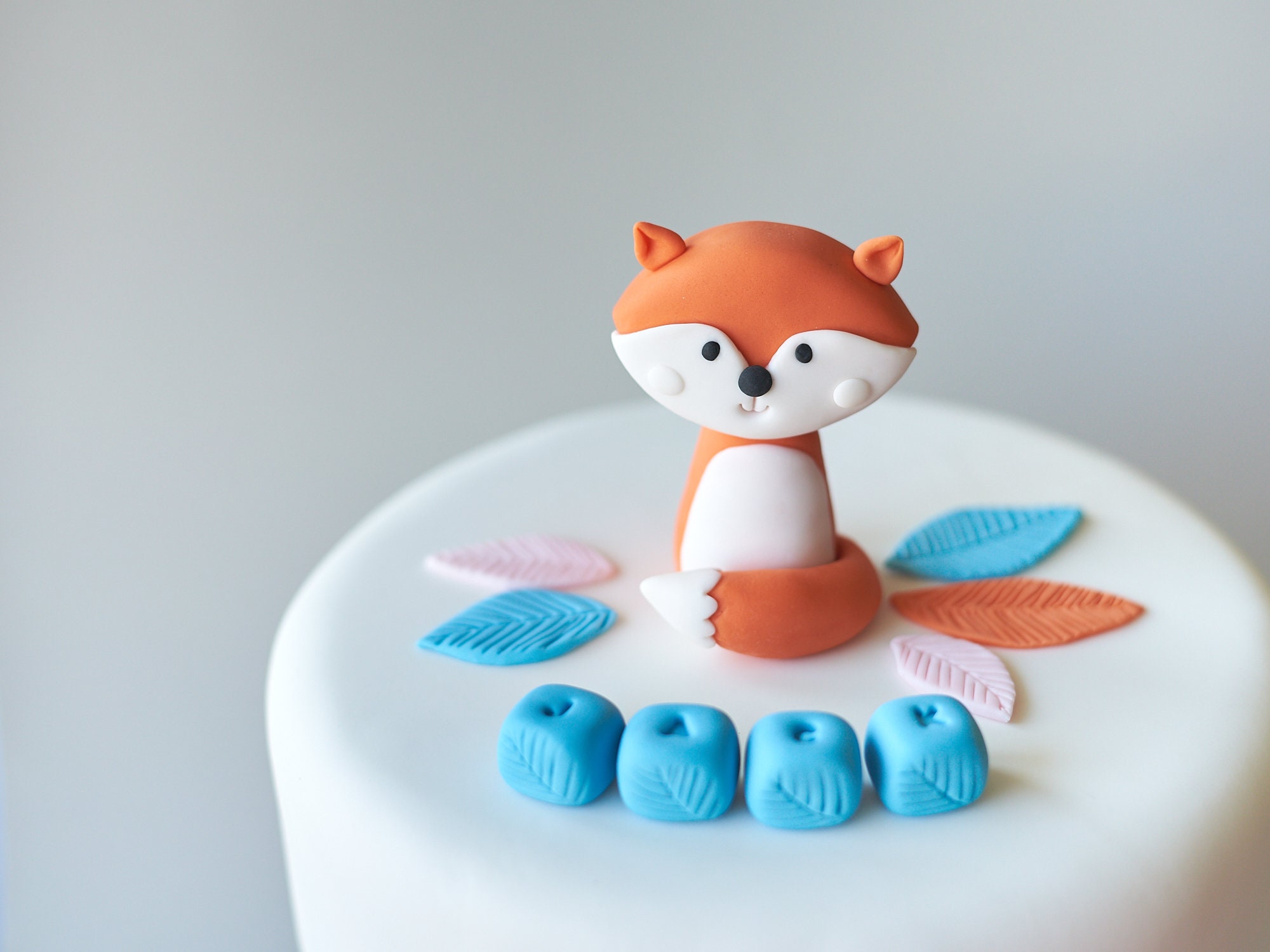 Woodland Sleeping Baby Shower Cake Topper, Fondant Fox Baby Shower