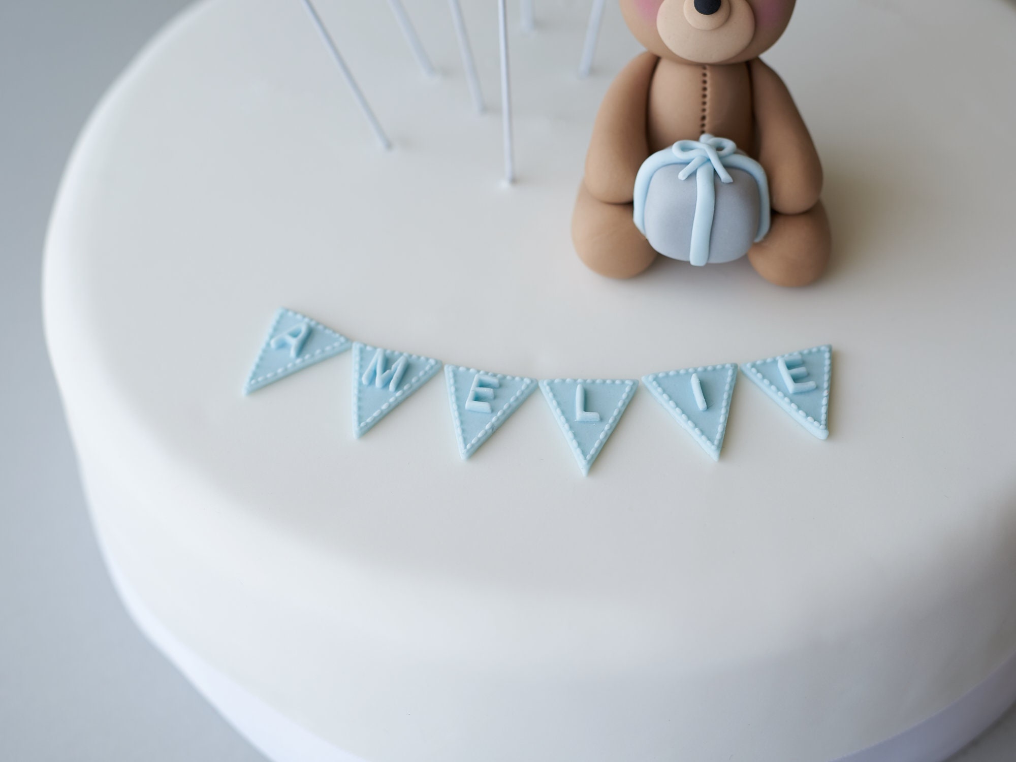 Fondant Teddy Bear Cake Topper Set: Pastel Balloons & Banner Name - Etsy