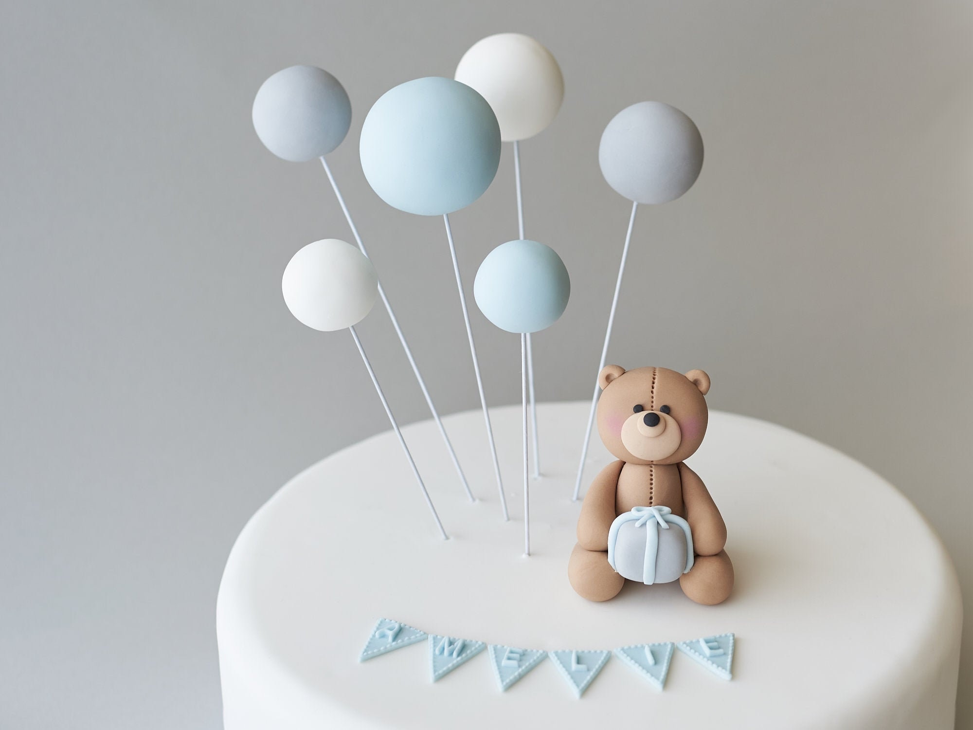 Cute Fondant Teddy Bear & 6 Balloons Cake Topper Set Banner - Etsy ...