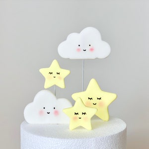 Fondant Stars and Clouds Cake Topper, Edible Birthday or Baby Shower Cake Topper, Pastel, Twinkle Twinkle Little Star Cake Topper