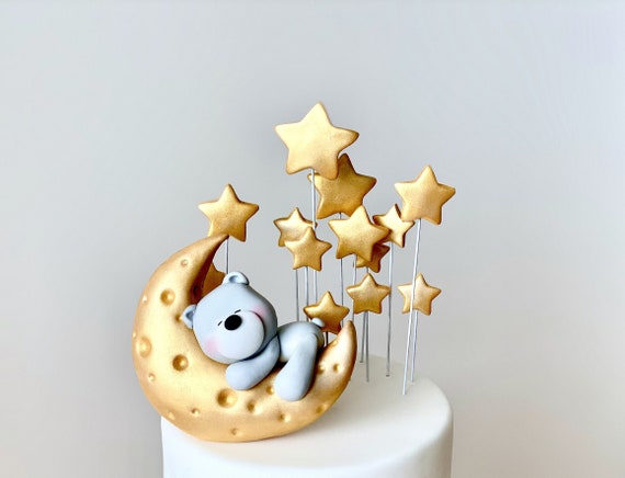 Buy Cute Sleeping Teddy Bear, Golden Moon & Stars Fondant 3D Cake