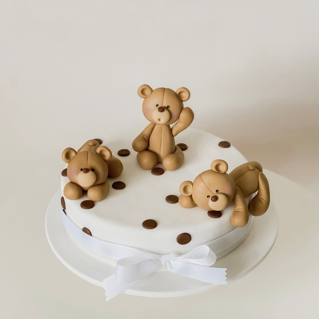 Fondant Teddy Bear Cake Topper Set: Edible Baby Shower Decor - Etsy