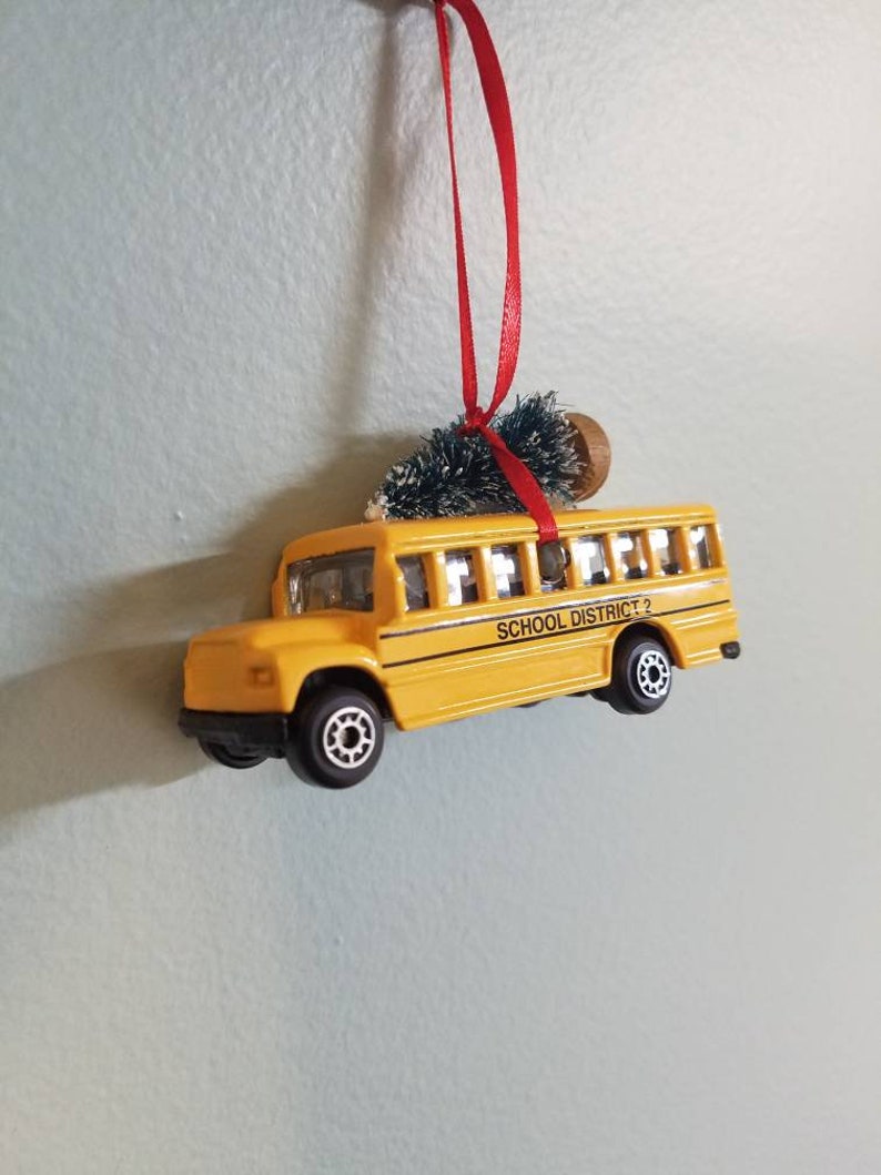 School Bus Christmas Ornament with Tree Etsy
