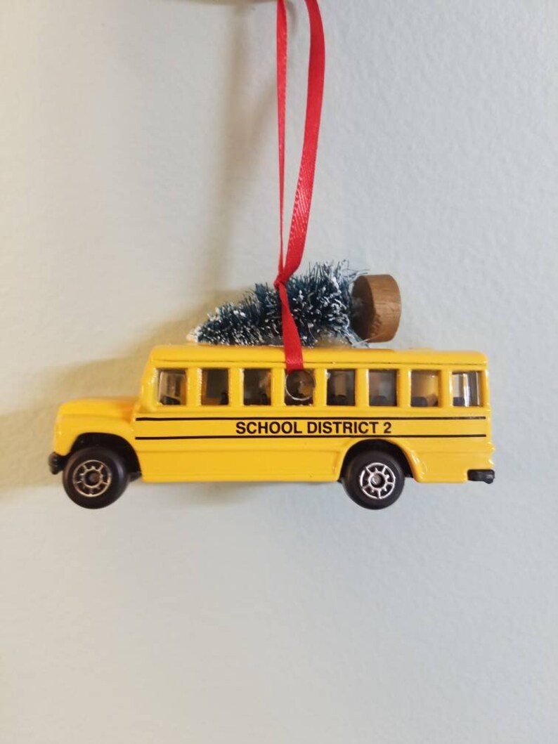 School Bus Christmas Ornament with Tree Etsy