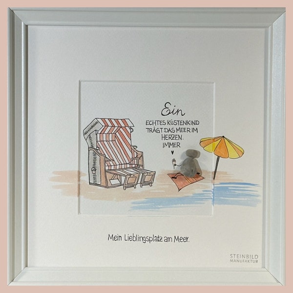 Steinbild - Ein echtes Küstenkind - personalisiert - Freundschaft - Geschenk - Strandkorb - Ostsee - Nordsee - Strand - Möwe - Paar -