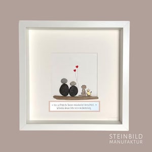 Steen schilderij handgeschreven - koppel met hond en kat - cadeau - kat - honden - familie - liefde - verloving - huwelijk - koppel - zonder tekst