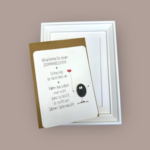 Kieselkärtchen handgeschrieben - Schmunzelstein - incl. Rahmen 13x18 cm in weiß - Karte mit Einleger und Umschlag - Sticker - Geschenk -
