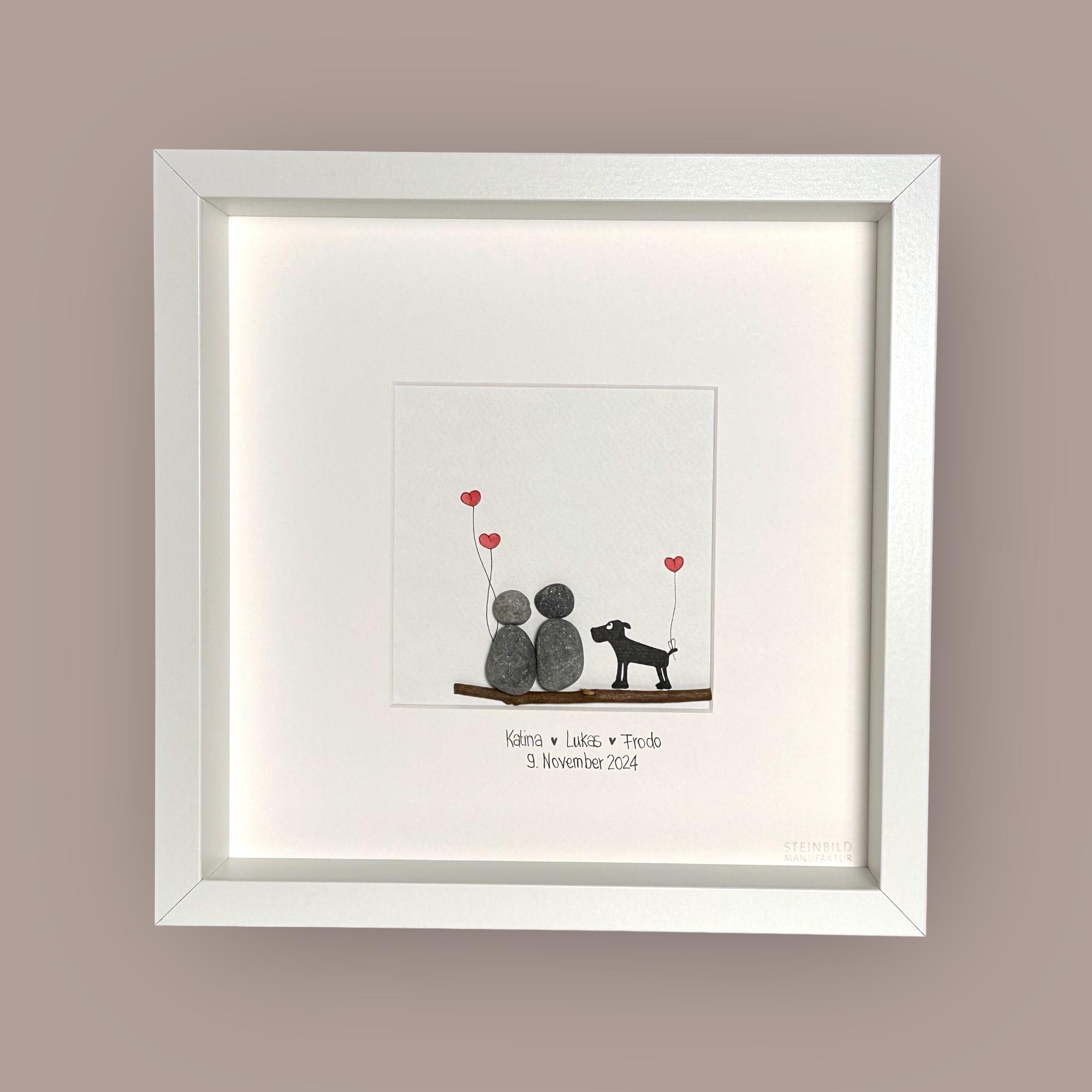 Stone picture handwritten - couple with dog - cat - personalized - wedding - family - children - love - friendship - gift - marriage