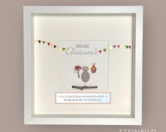 Handwritten stone picture - Congratulations - personalized - Cupcake with candle - Friends - Birthday - Happy Birthday - Party
