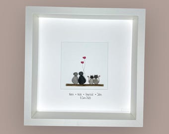 Stone picture handwritten - couple with cats - gift - cat - dogs - family - gift - love - engagement - wedding - couple - married couple
