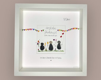 Handmade stone picture - Congratulations - Happy Birthday - Birthday - Party - Flowers - Champagne glass - Anniversary - Birthday gift