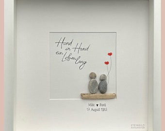 Steinbild handgeschrieben - Hand in Hand ein Leben lang - Hochzeit - Liebe - Heirat - Ehepaar - Geschenk - Trauung - Standesamt - Pärchen