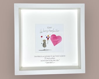 Handwritten stone picture - Little wish-fulfiller - Gift - Cash gift - Voucher - Birthday - Happy Birthday - Heart - Pebble
