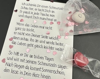 Lucky charm Encouragement Schmunzelstein Lucky stone in satin bag with heart confetti and heart candy Encouragement