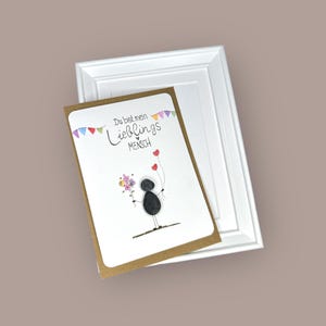 Kieselkärtchen handgeschrieben - Lieblingsmensch - incl. Rahmen 13x18 cm in weiß - Karte mit Einleger und Umschlag - Sticker - Geschenk -