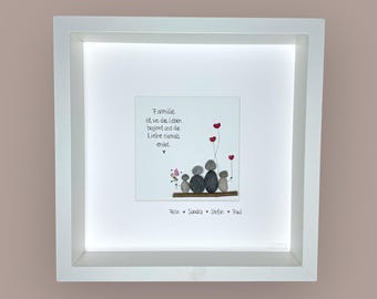 Stone picture handwritten - family is, ... - personalized - children - parents - wedding - moving in - baby - gift - flowers - love